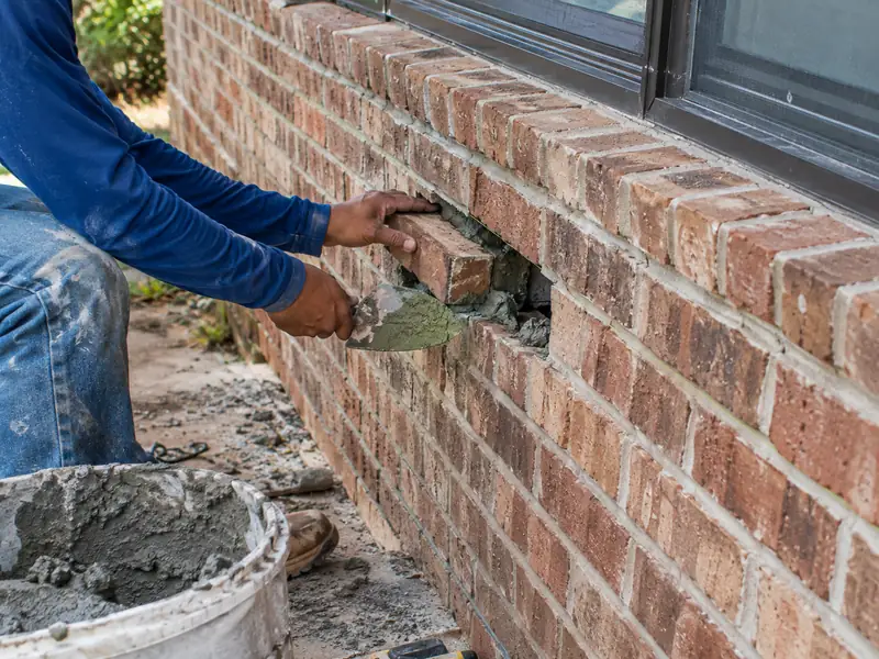 Broken brick removed and replaced in a veneer wall