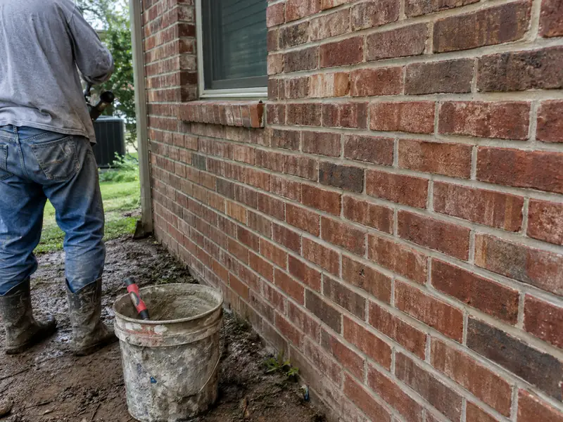 Repointed brick wall with color-matched mortar after crack repair