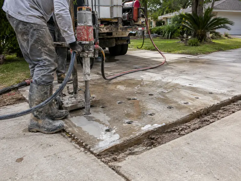 Drilling injection holes across a sunken driveway panel