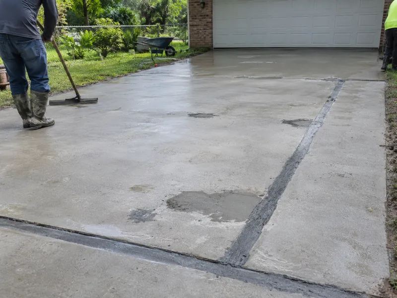 Leveled driveway with patched holes and sealed joints