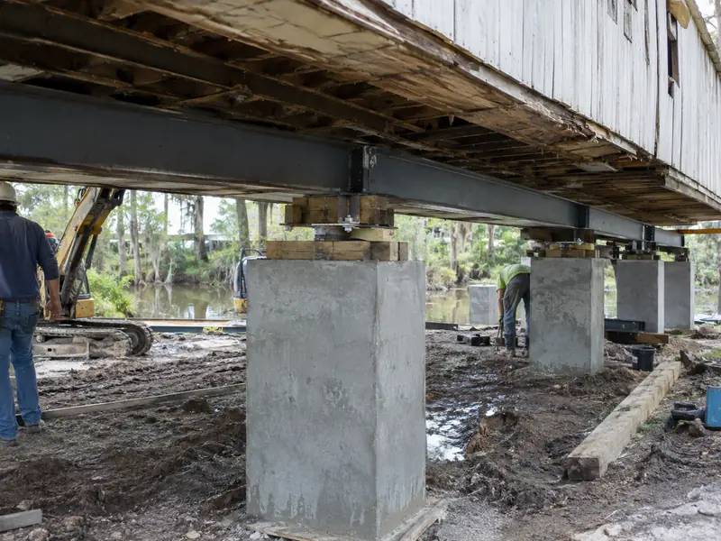 New girder and concrete piers added mid-span under a sagging floor