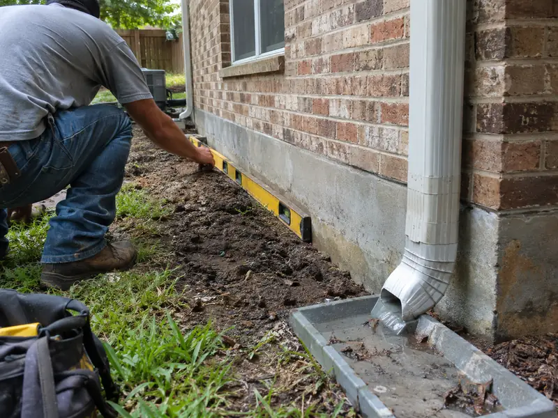Checking grading and downspouts around a Baton Rouge home's foundation