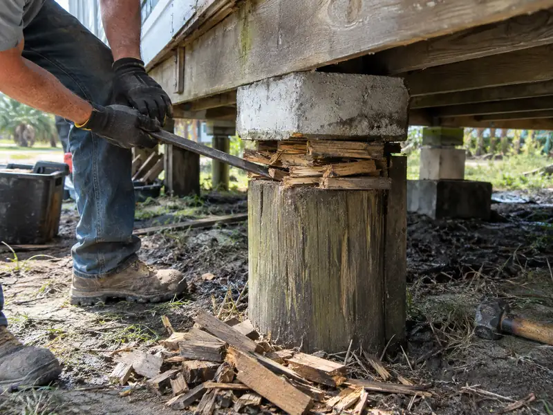 Crushed wood shims removed from a pier during house leveling