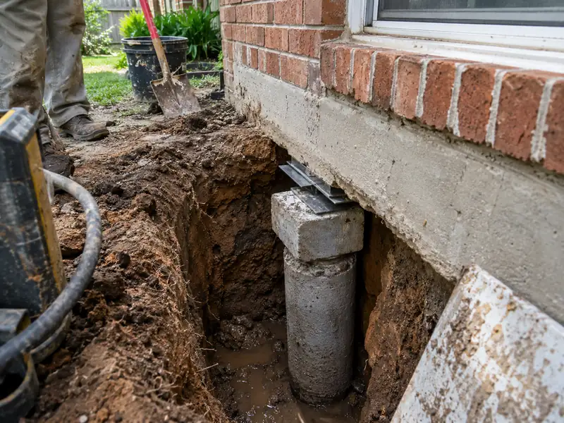 Concrete cap and steel shims set on a pressed piling under a beam