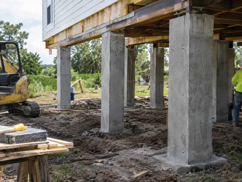 New tall concrete piers formed for an elevated home
